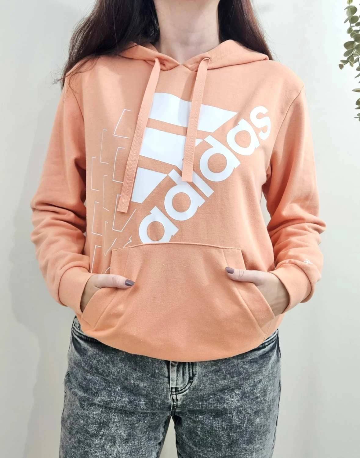 Sweat à capuche hoodie adidas rose pêche saumon logo blanc taille S - FP251295