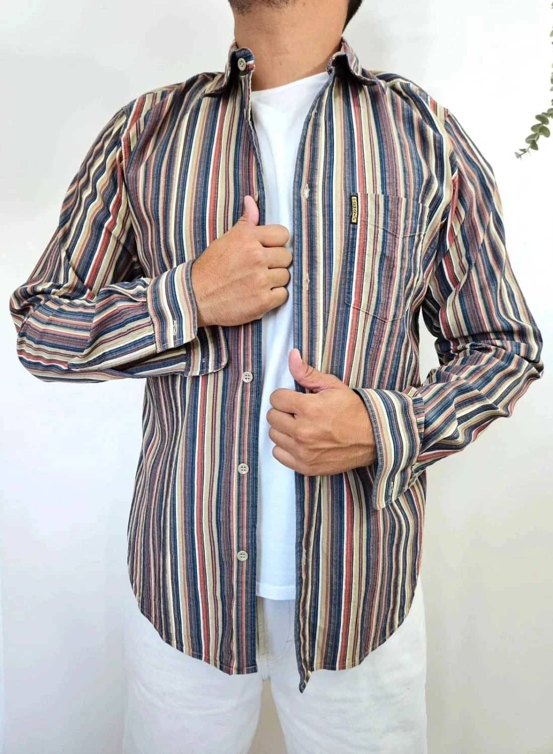 Chemise à rayures multicolores Armani Jeans vintage taille XXL Made in Italy