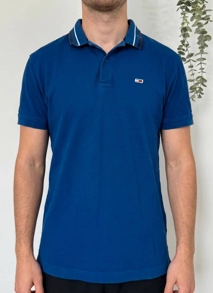 Polo Tommy Jeans bleu col liseré taille S - FP260244