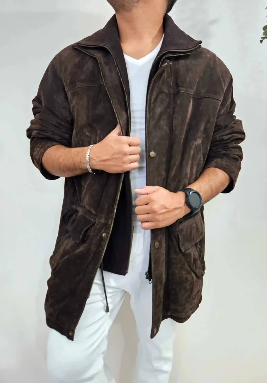 Manteau en cuir marron et laine Sergio Vitti taille XL