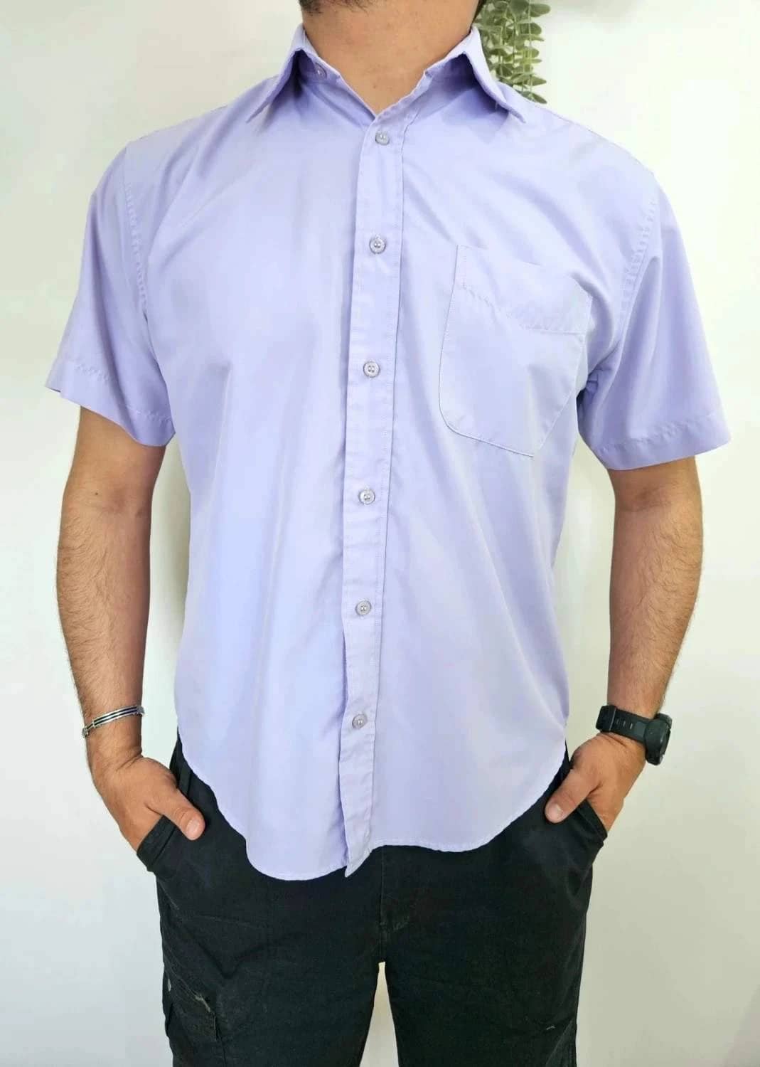 Chemise unie manches courtes violette Lambert Brieux taille L