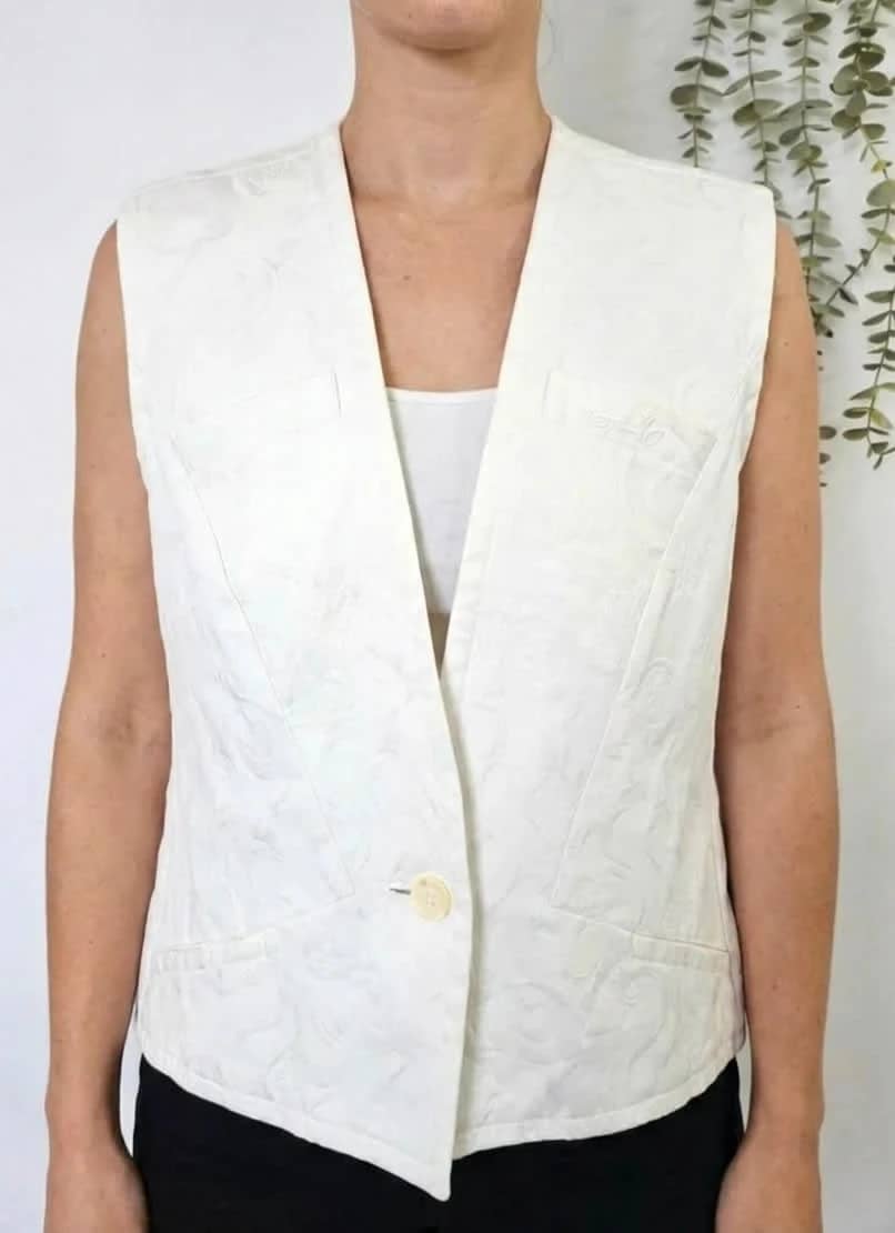 Gilet sans manches vintage Weill brodé blanc