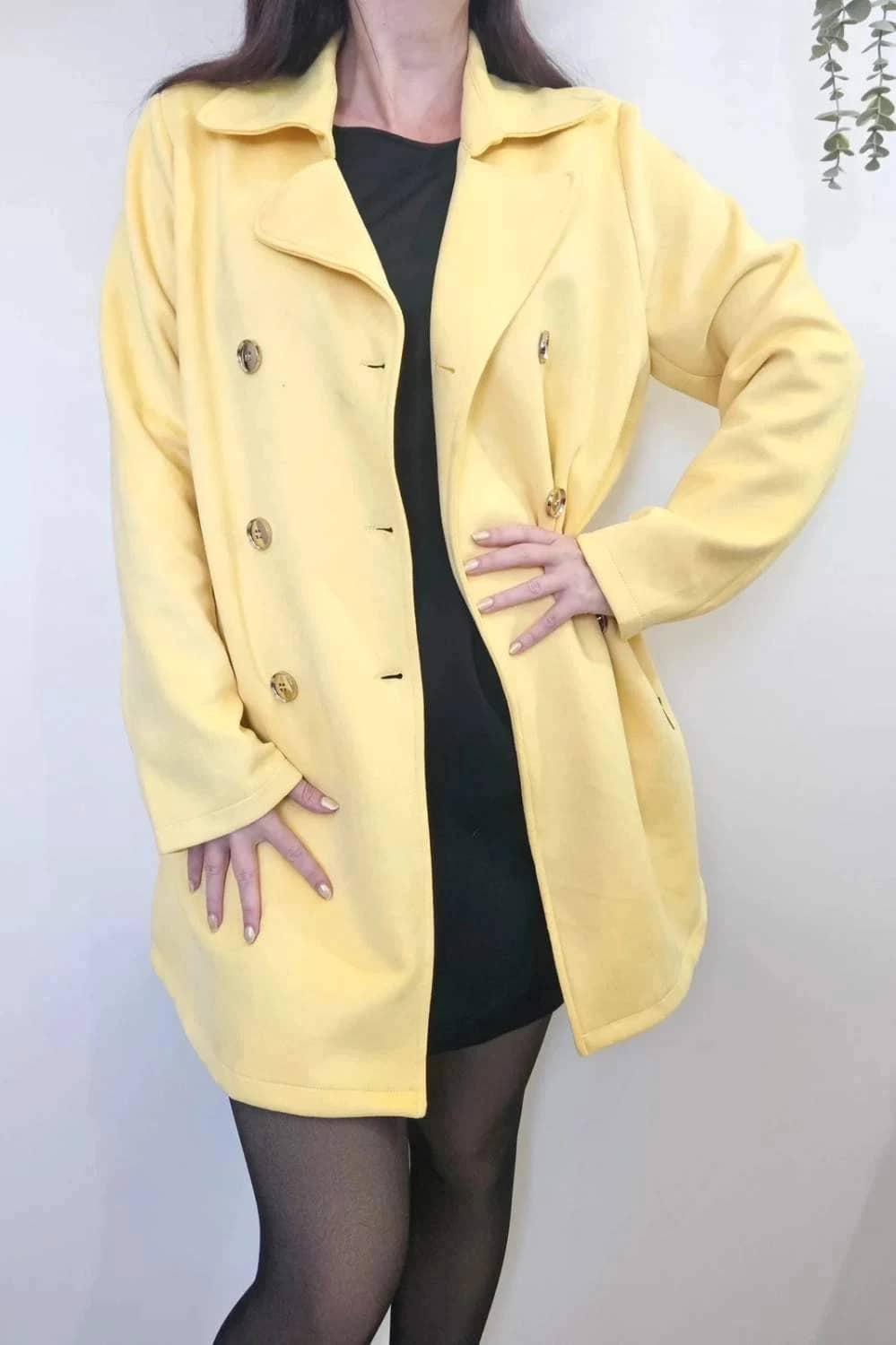 Manteau doux croisé Riu Paris jaune pastel taille 42