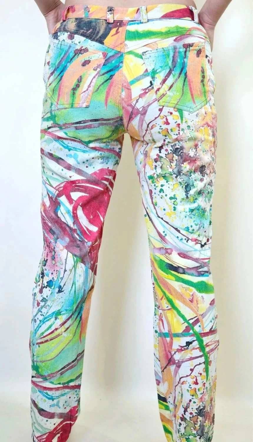 Pantalon arty Lipstick Jeans Couture multicolore avec strass taille 36