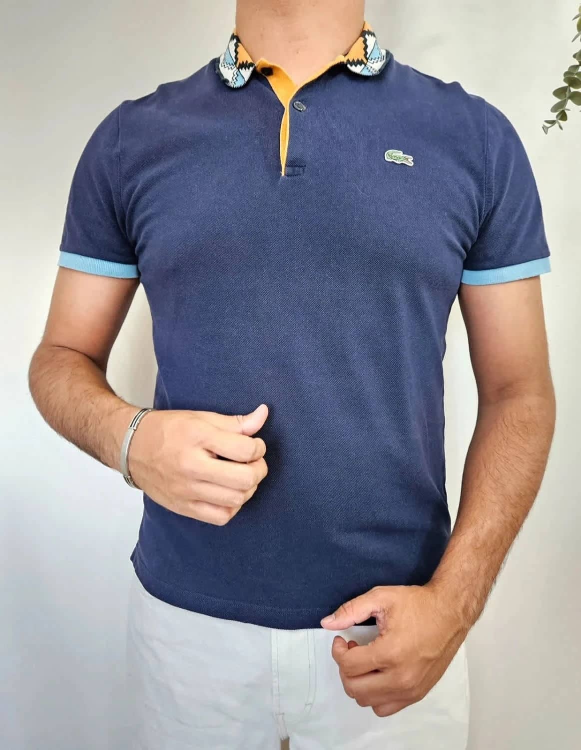 Polo Lacoste L!ve bleu marine col graphique taille 6 XL