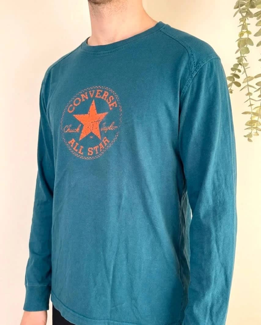 T-shirt manches longues coton Converse bleu logo imprimé taille S - FP2512233