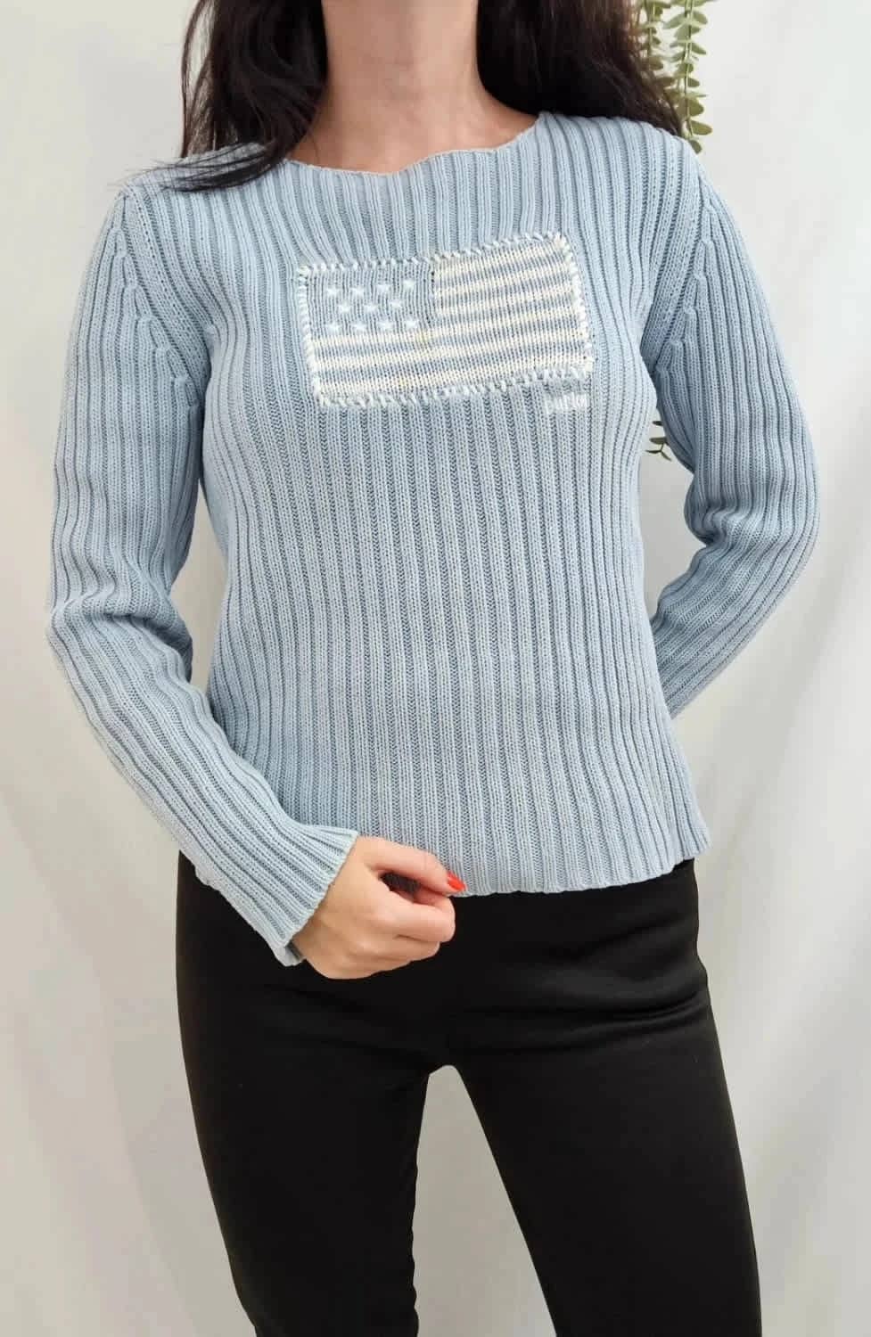 Pull vintage bleu Flag Burton Jeans drapeau USA 100% coton taille M