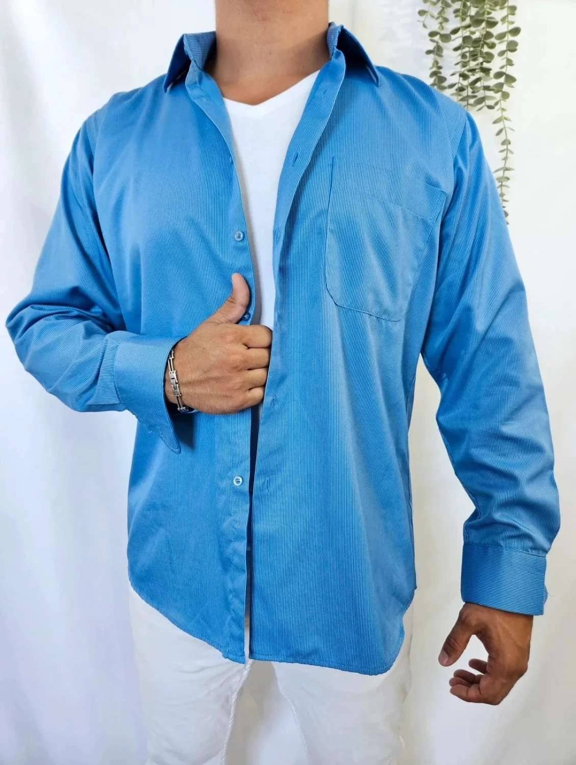 Chemise manches longues bleue à rayures taille XL