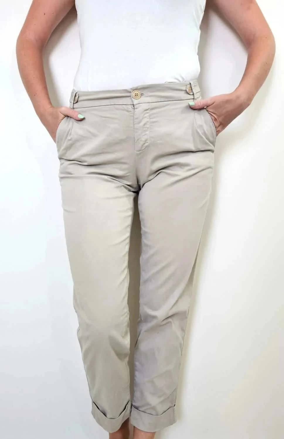 Weekend MaxMara chino beige Sofia coton stretch taille 36