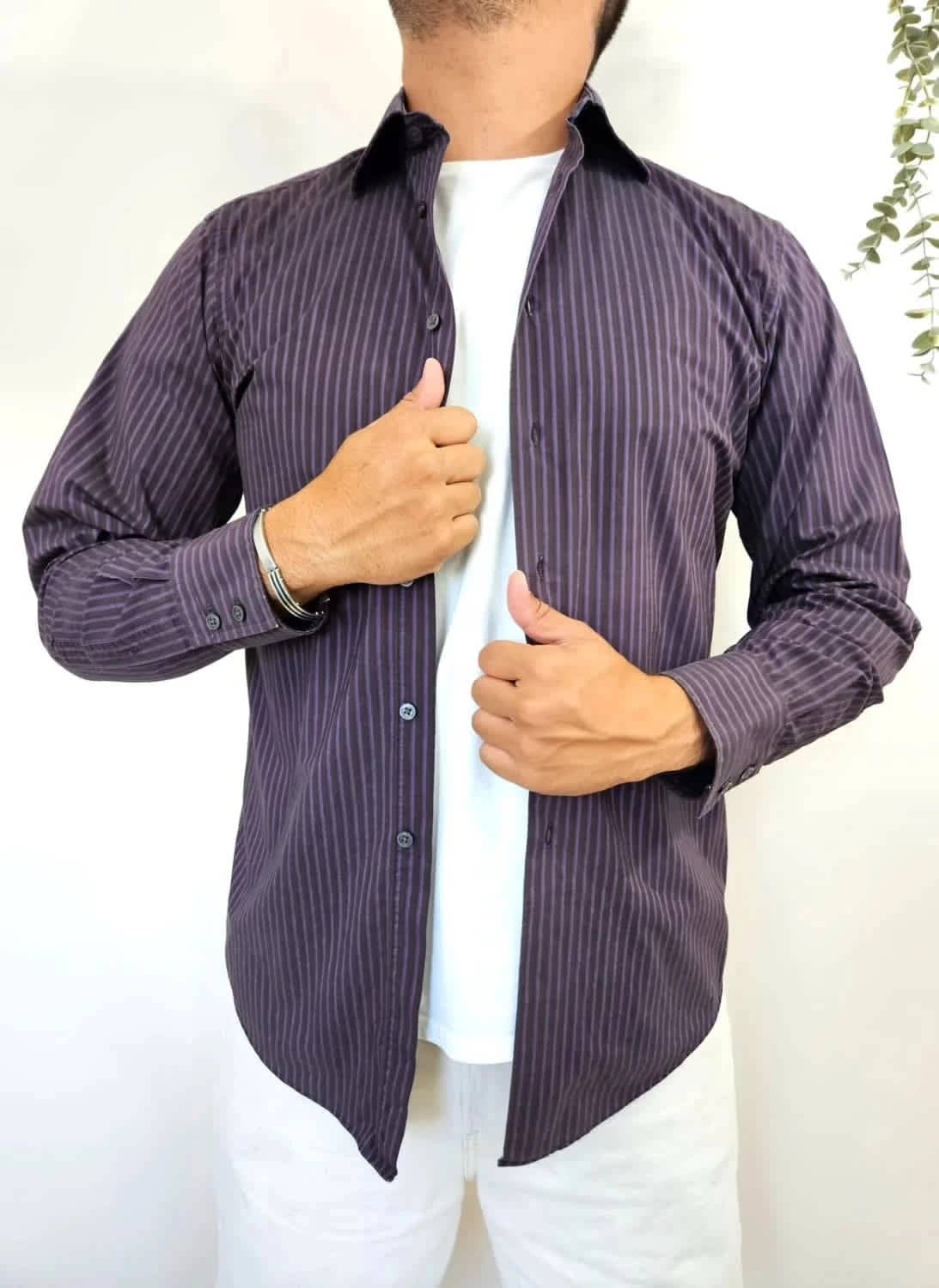 Chemise rayée violette Calvin Klein 100% coton taille 41