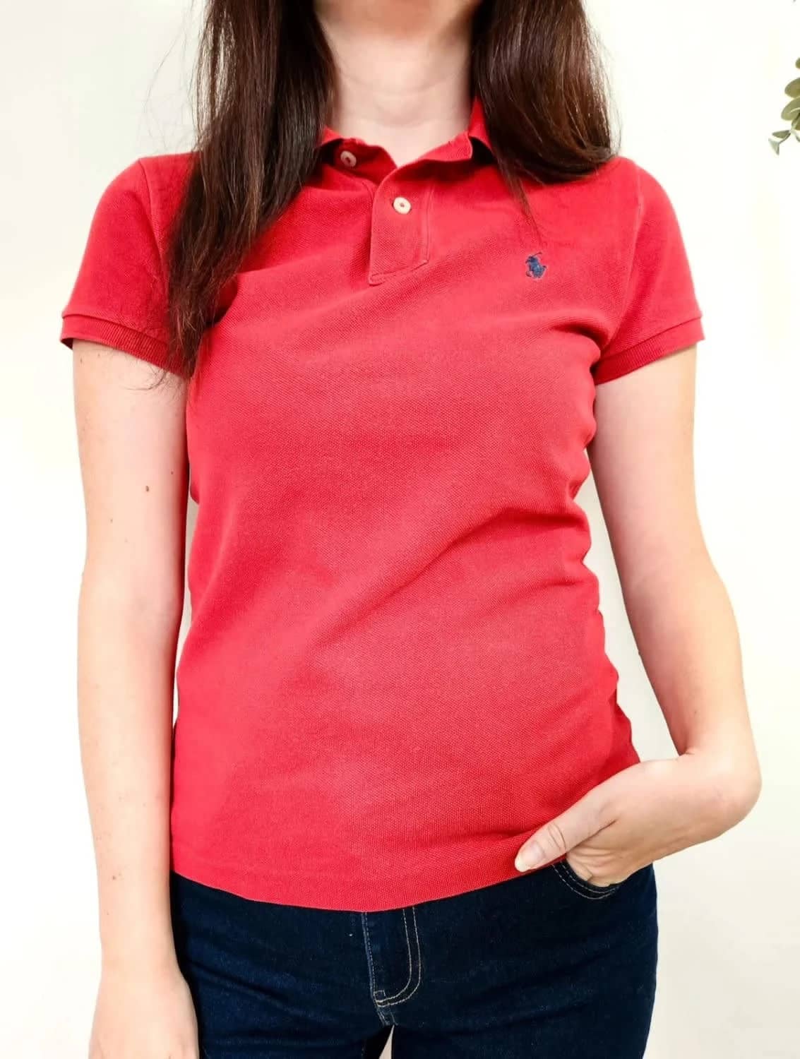 Polo Ralph Lauren Skinny fit femme rouge logo brodé bleu taille S