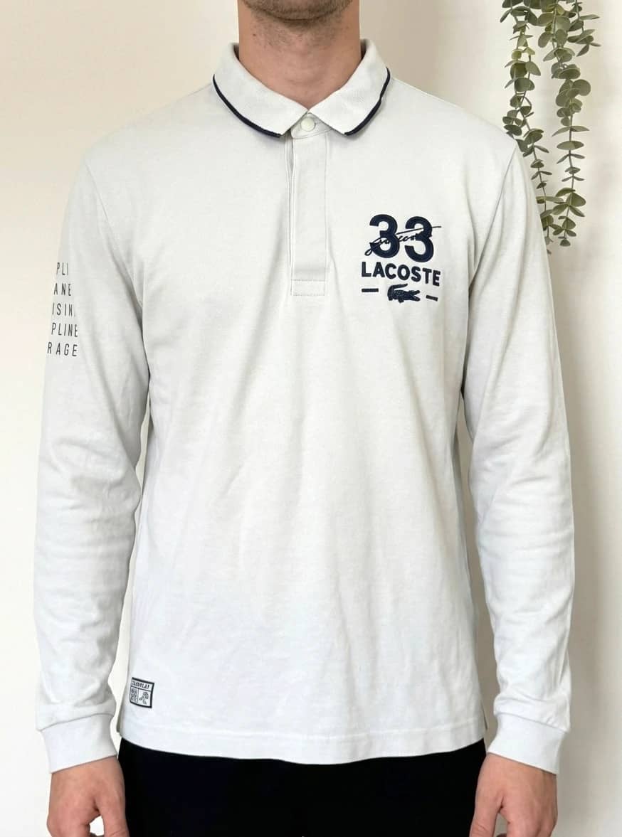 Polo manches longues piqué Lacoste blanc marine taille XXL - FP260261