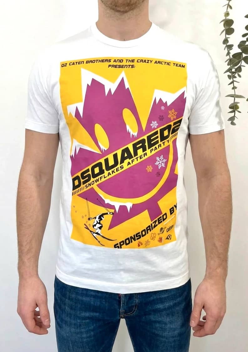 Dsquared2 t-shirt blanc Snowflakes After Party Crazy Arctic Team taille S