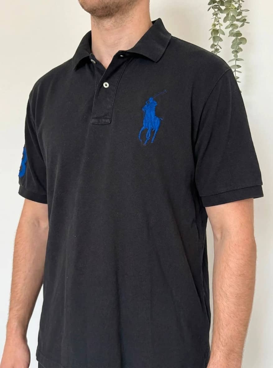 Polo Ralph Lauren noir big pony bleu taille L long - FP260272