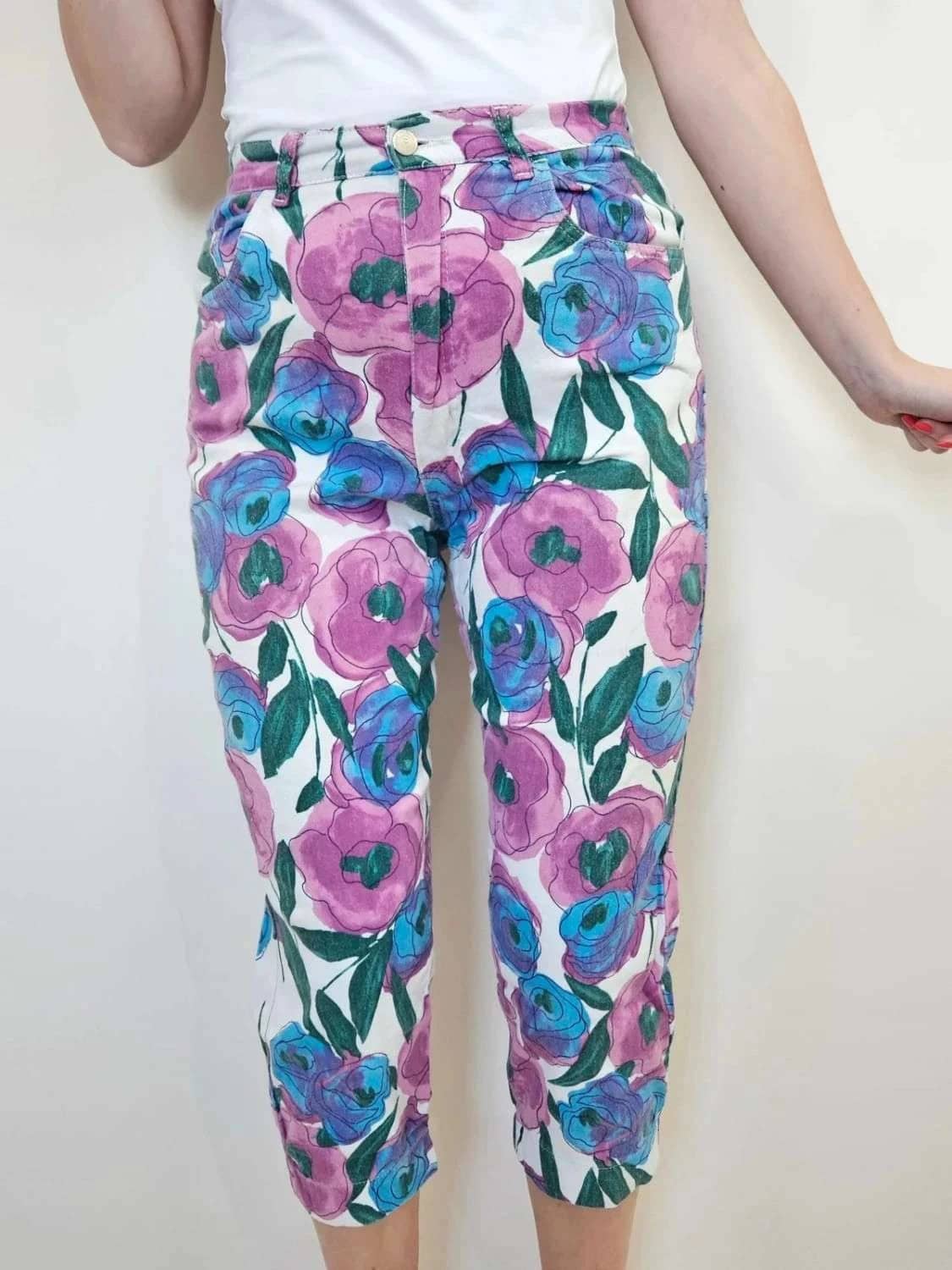 Pantalon court vintage blanc fleuri Frank Patrick taille 40