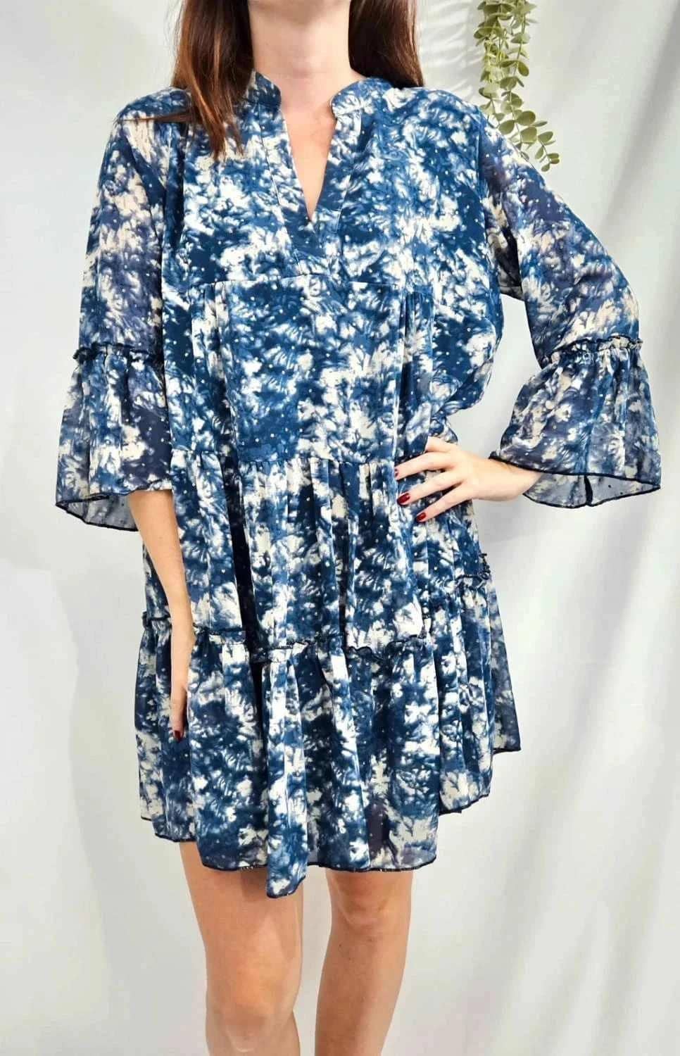 Robe ample Kilky Paris bleue et blanche à pois dorés taille unique