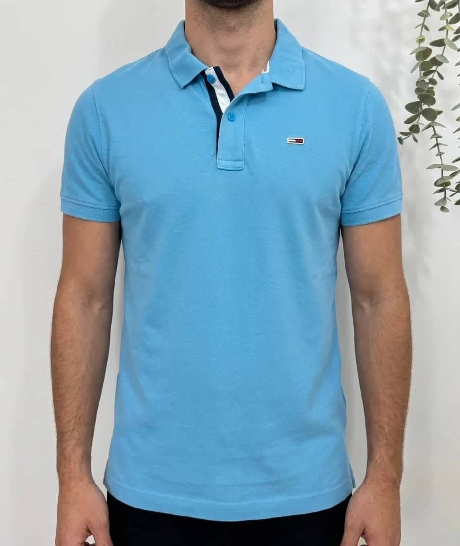 Polo piqué Tommy Jeans bleu clair logo drapeau taille S - FP251220