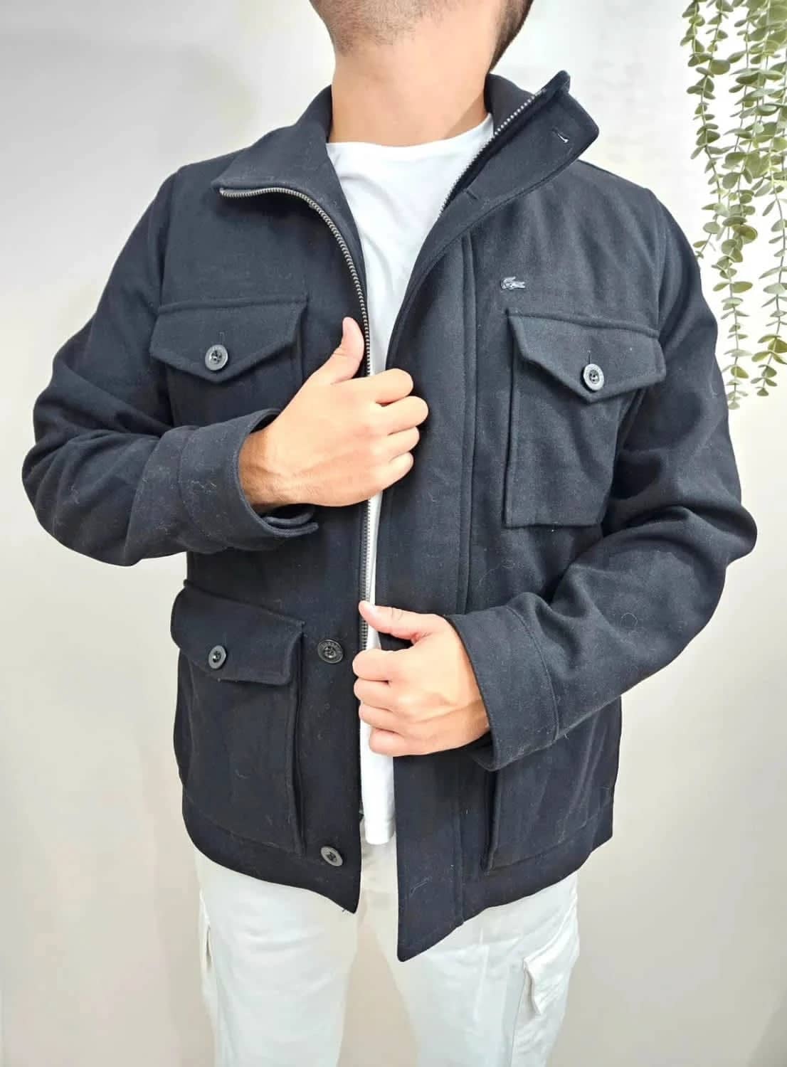 Manteau noir en laine Lacoste Devanlay taille L
