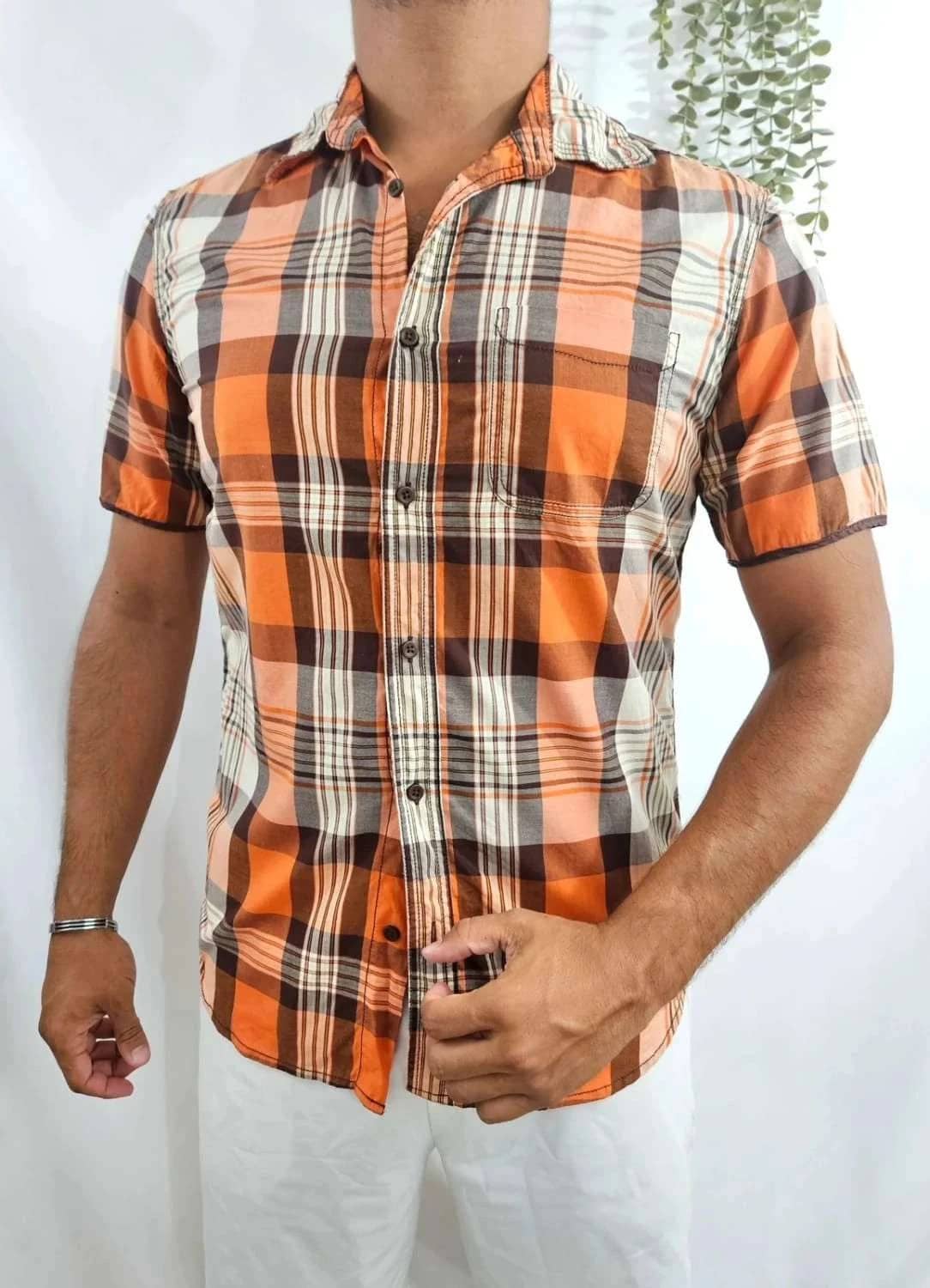 Chemise manches courtes orange à carreaux Dockers