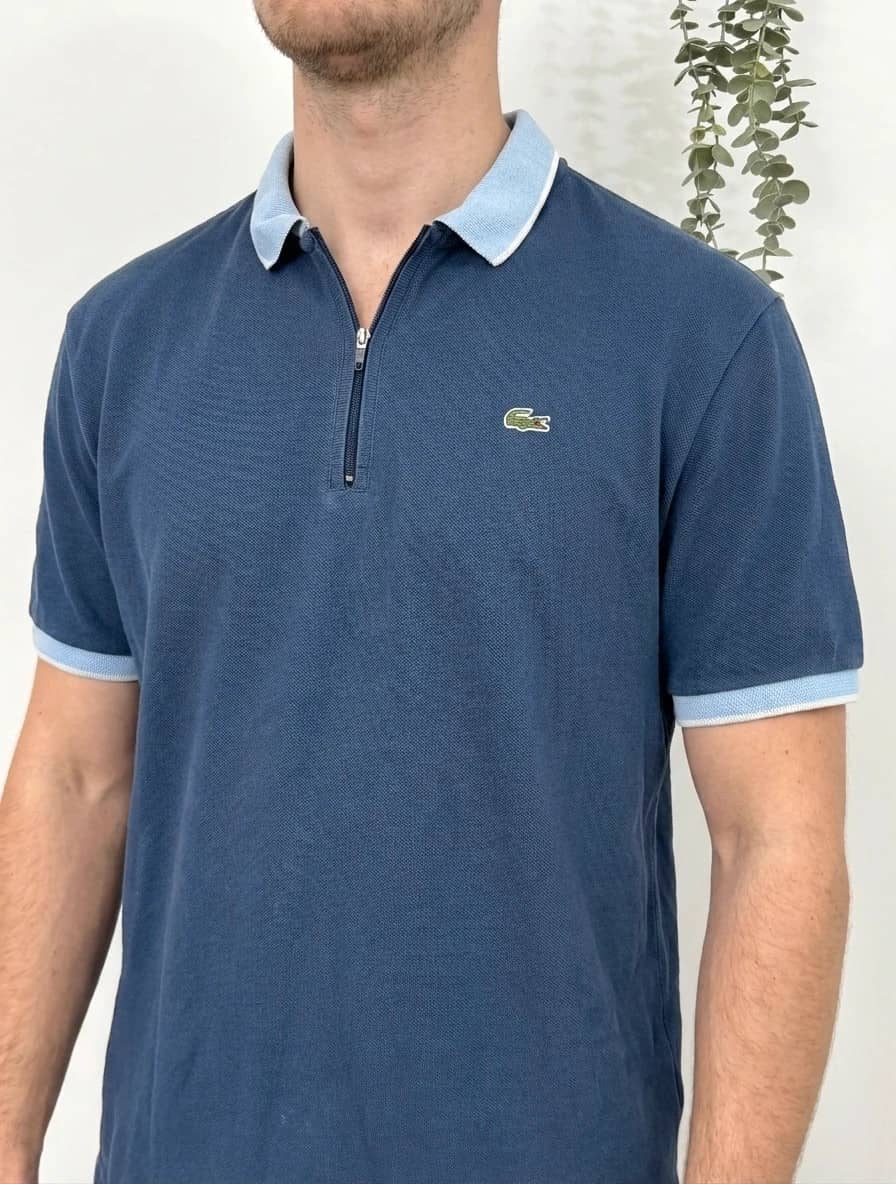 Polo piqué vintage Lacoste half zip bleu taille 5/L - FP260245