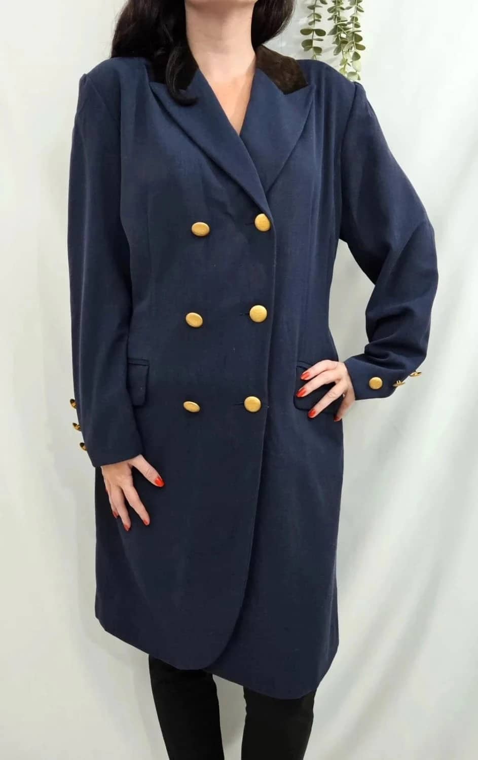Robe blazer longue laine givenchy vintage bleu marine col velours taille 48