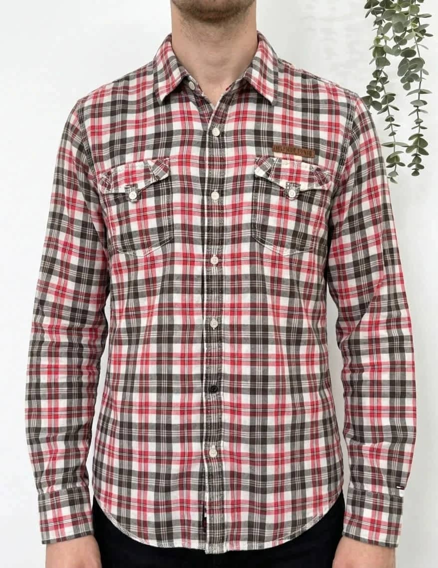 Chemise carreaux coton Hilfiger Denim rouge marron taille M - FP260124