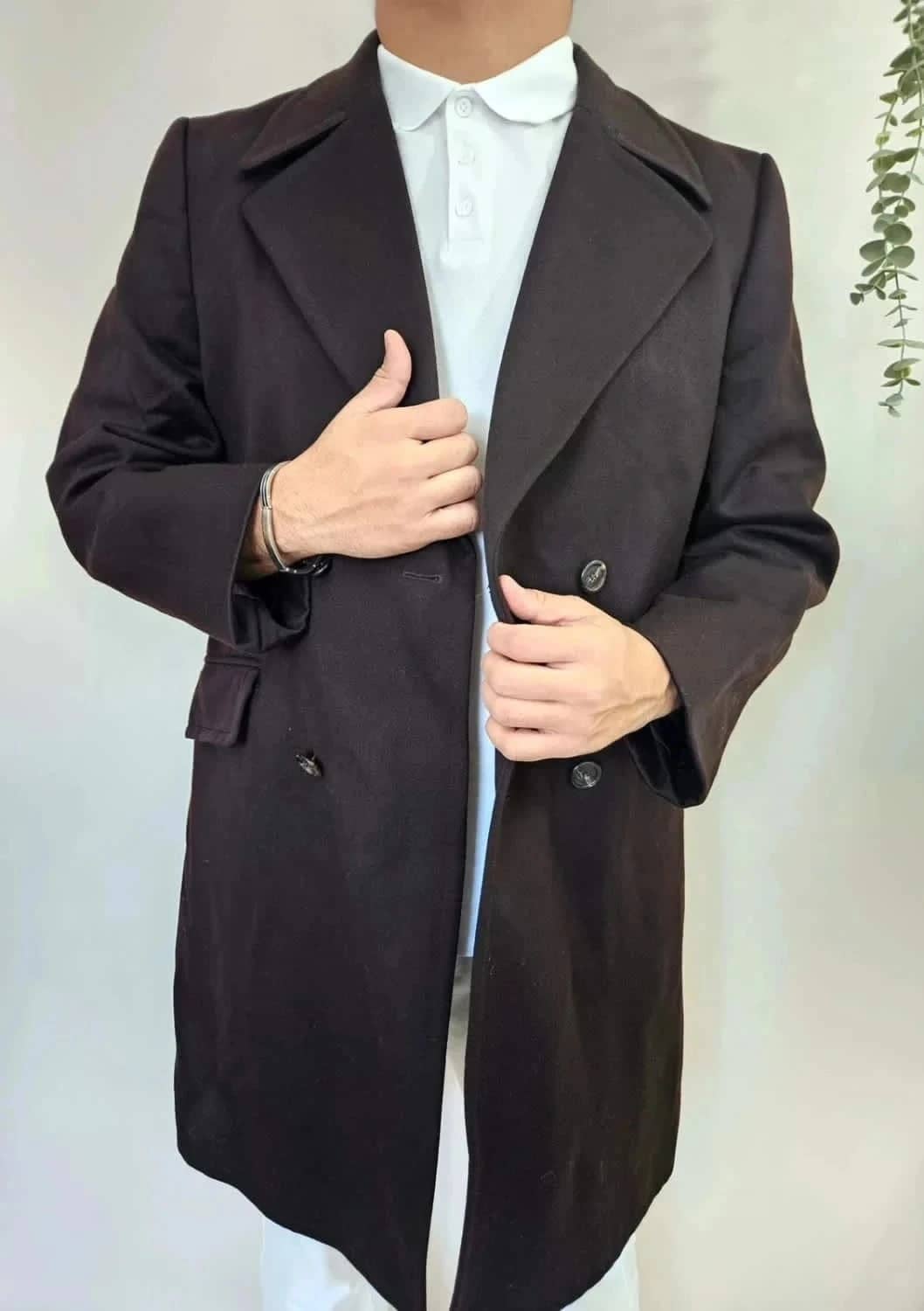 Manteau long marron 100% laine vierge Schild taille L