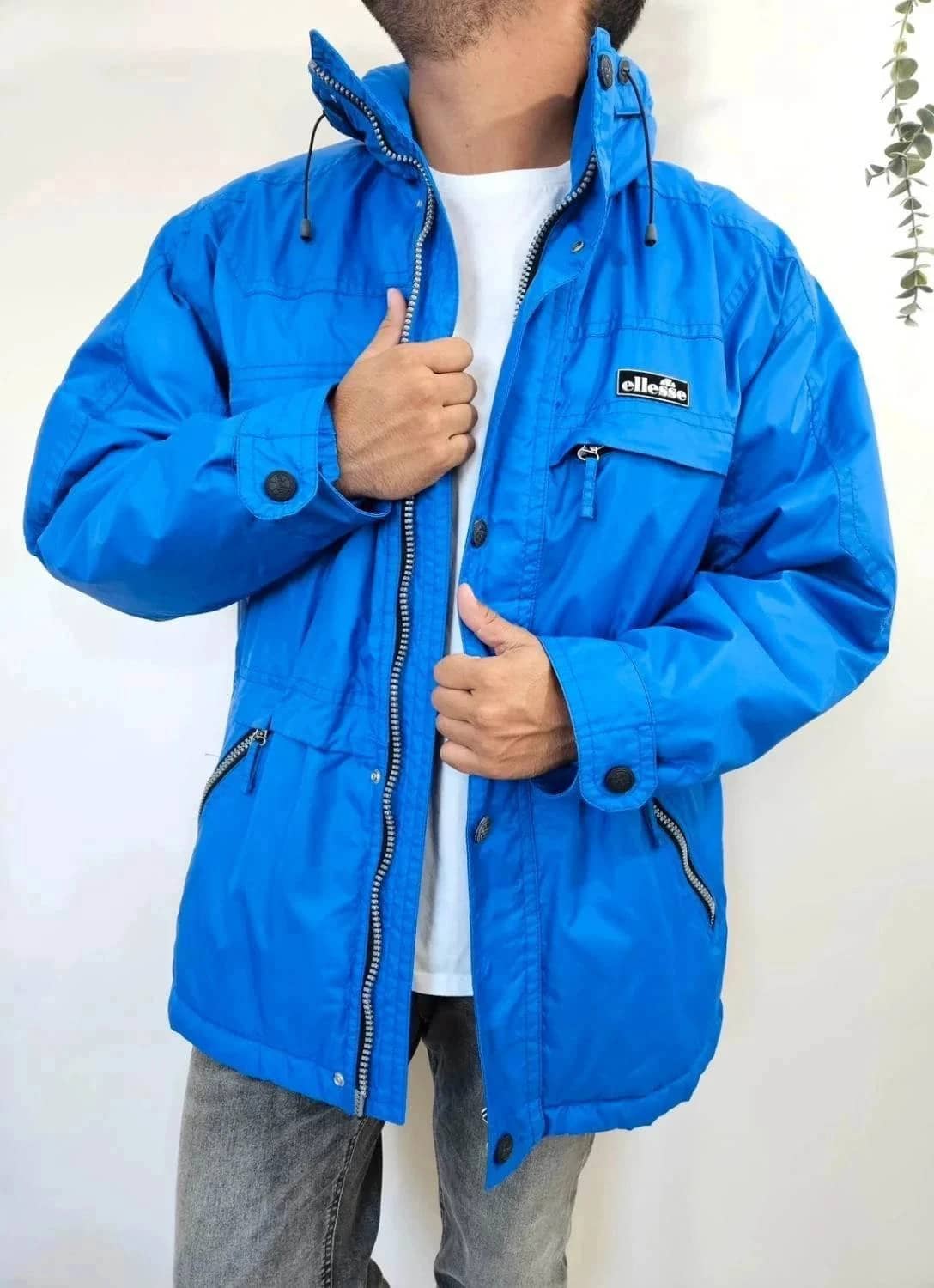 Manteau imperméable/Parka Ellesse vintage 90s bleu à capuche taille XL