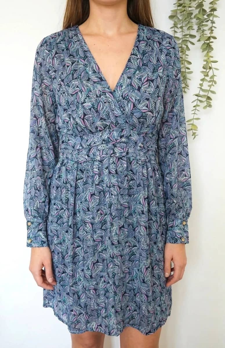 Robe bleue mi-longue Opullence cache-cœur taille L