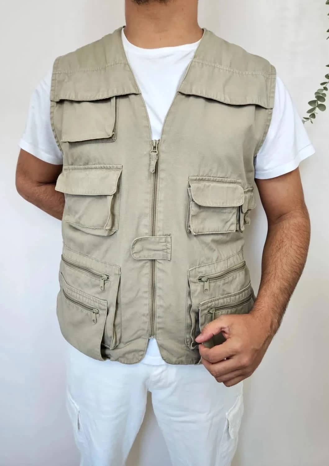Gilet sans manches cargo multi-poches kaki taille XL