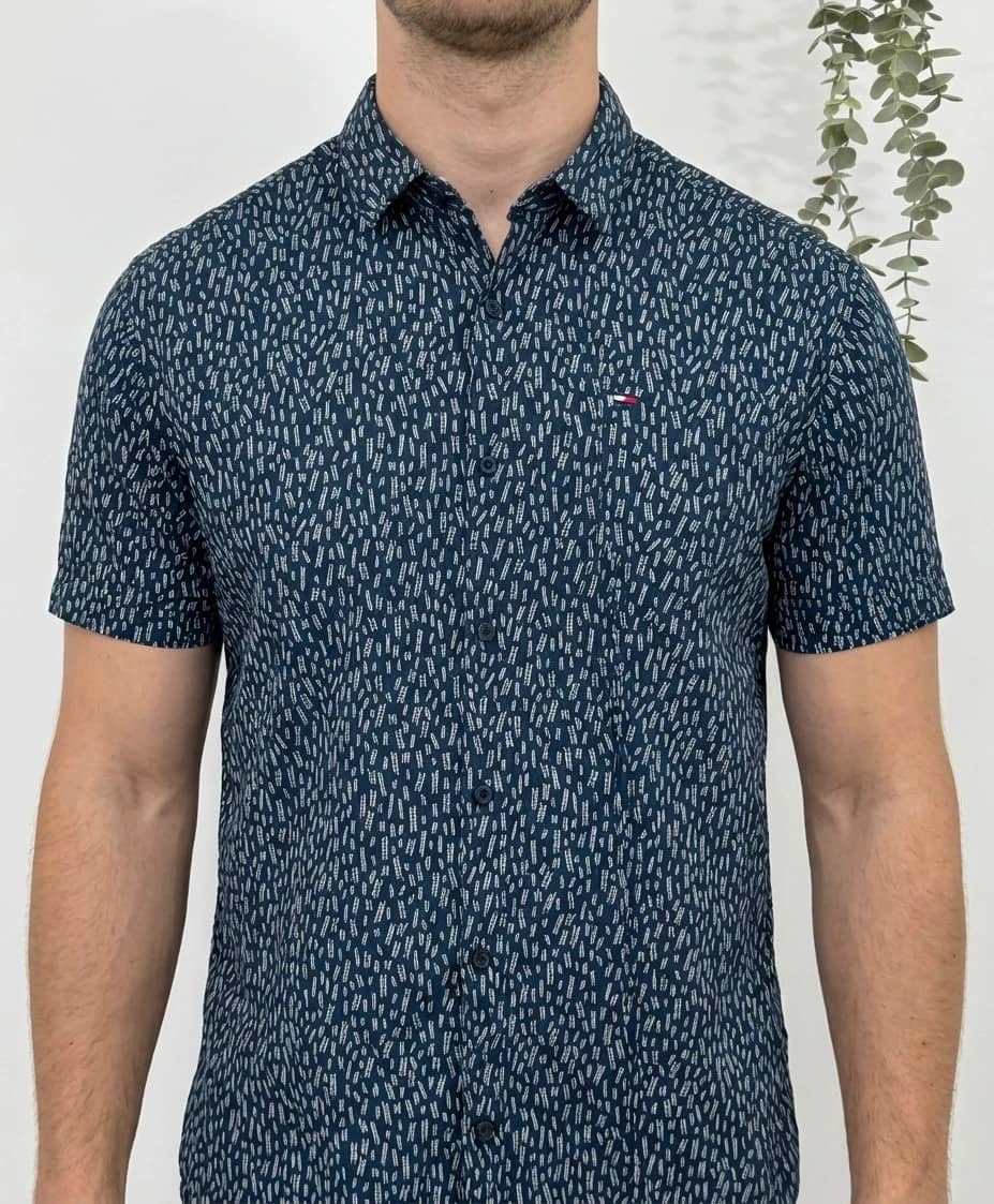 Chemise manches courtes coton Tommy Jeans motif graphique bleu taille L - FP260187
