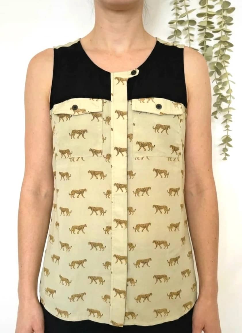 Blouse sans manches élégante Manoukian motifs léopards taille S
