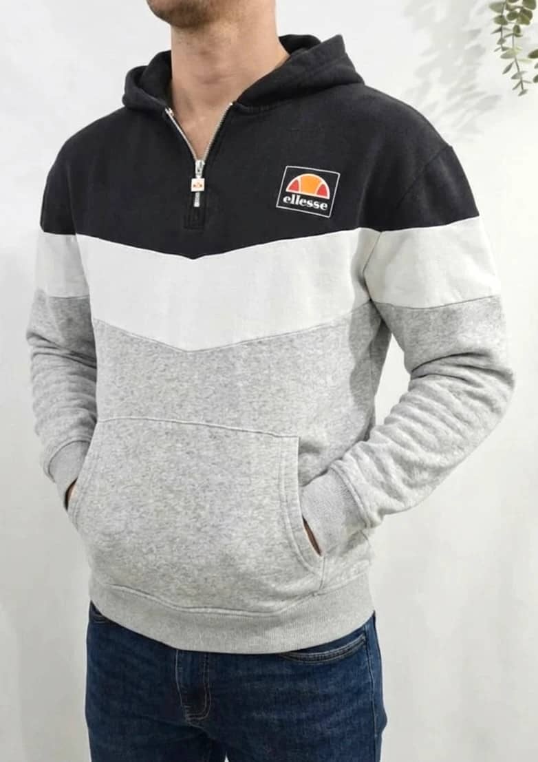 Sweat capuche 1/4 zip Ellesse col zippé tricolore taille S