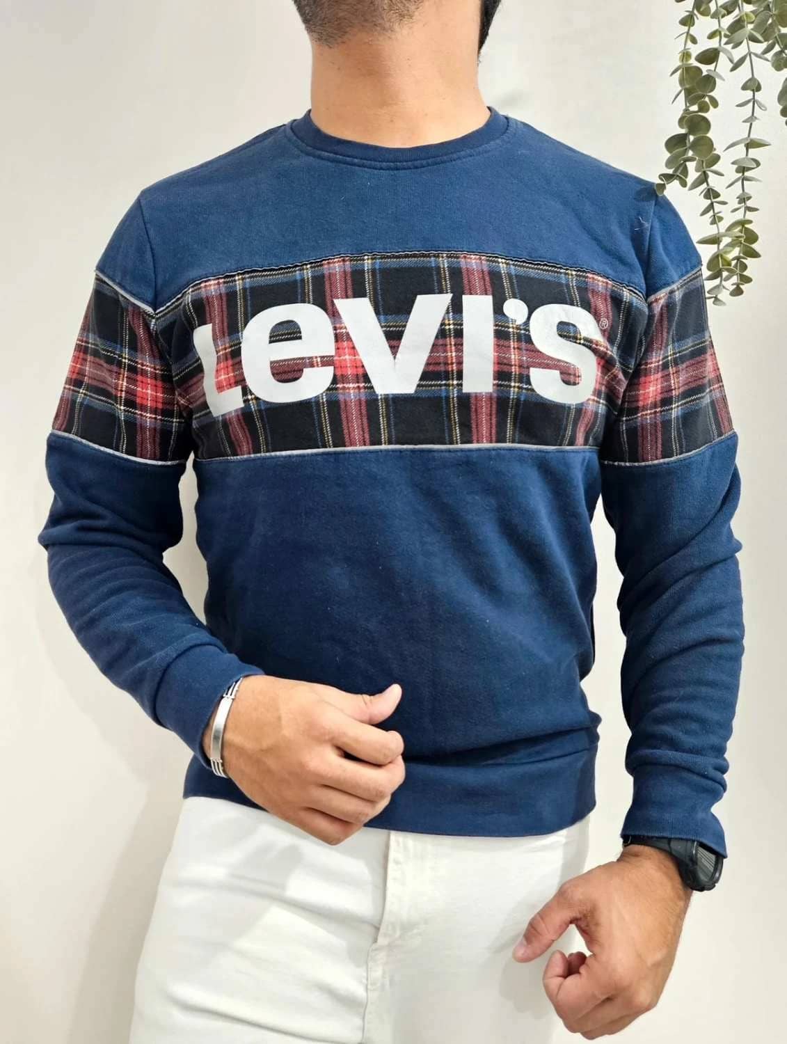 Sweatshirt Levi's bleu marine empiècement tartan logo argenté taille M - FP2512104