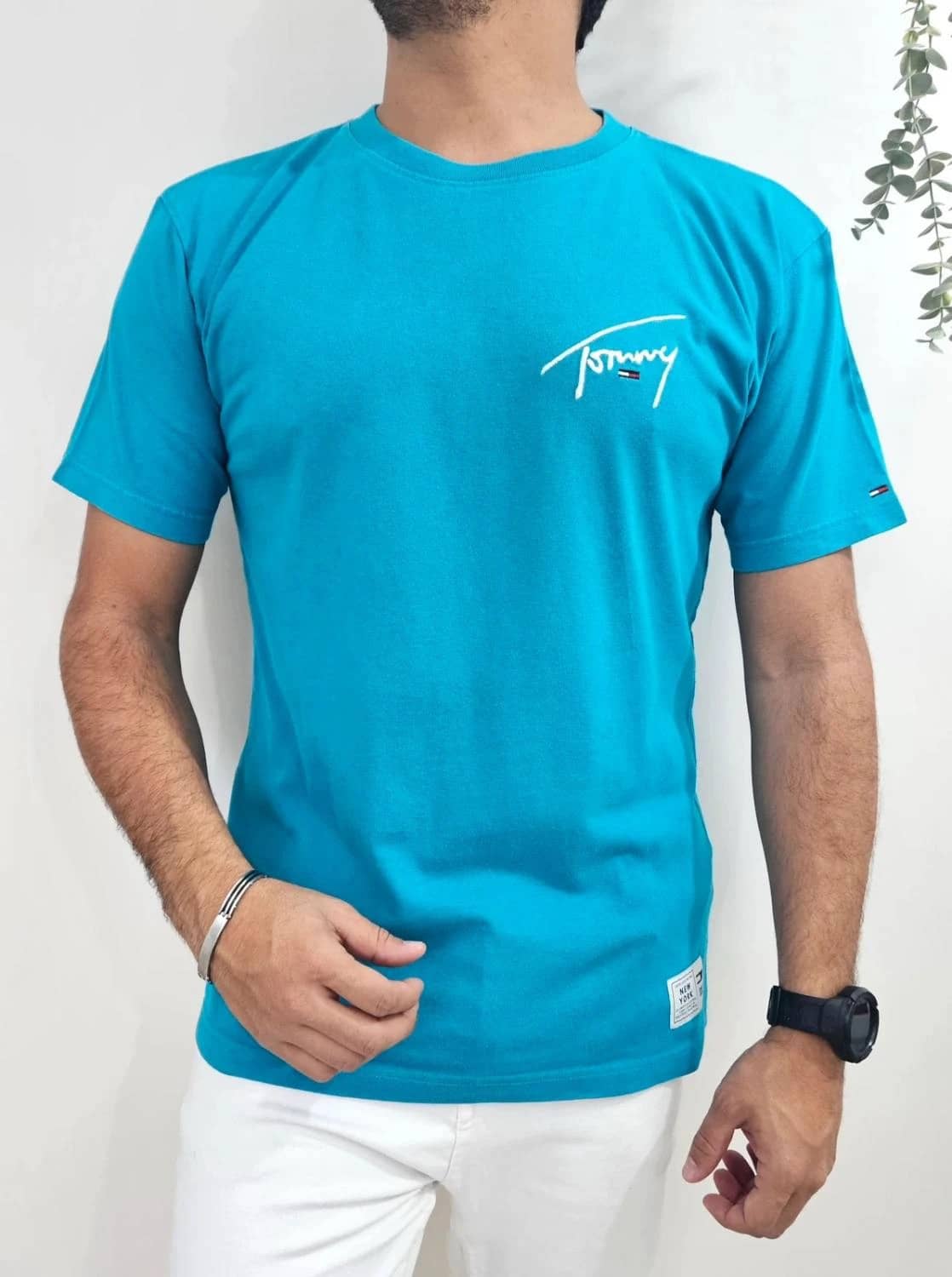 T-shirt coton Tommy Jeans bleu signature brodée New York taille M - FP2512203