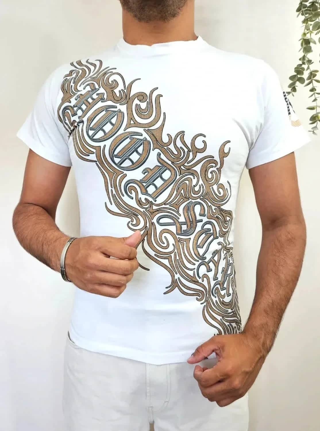T-shirt Hoodstar blanc graphique bulldog tribal Y2K taille L