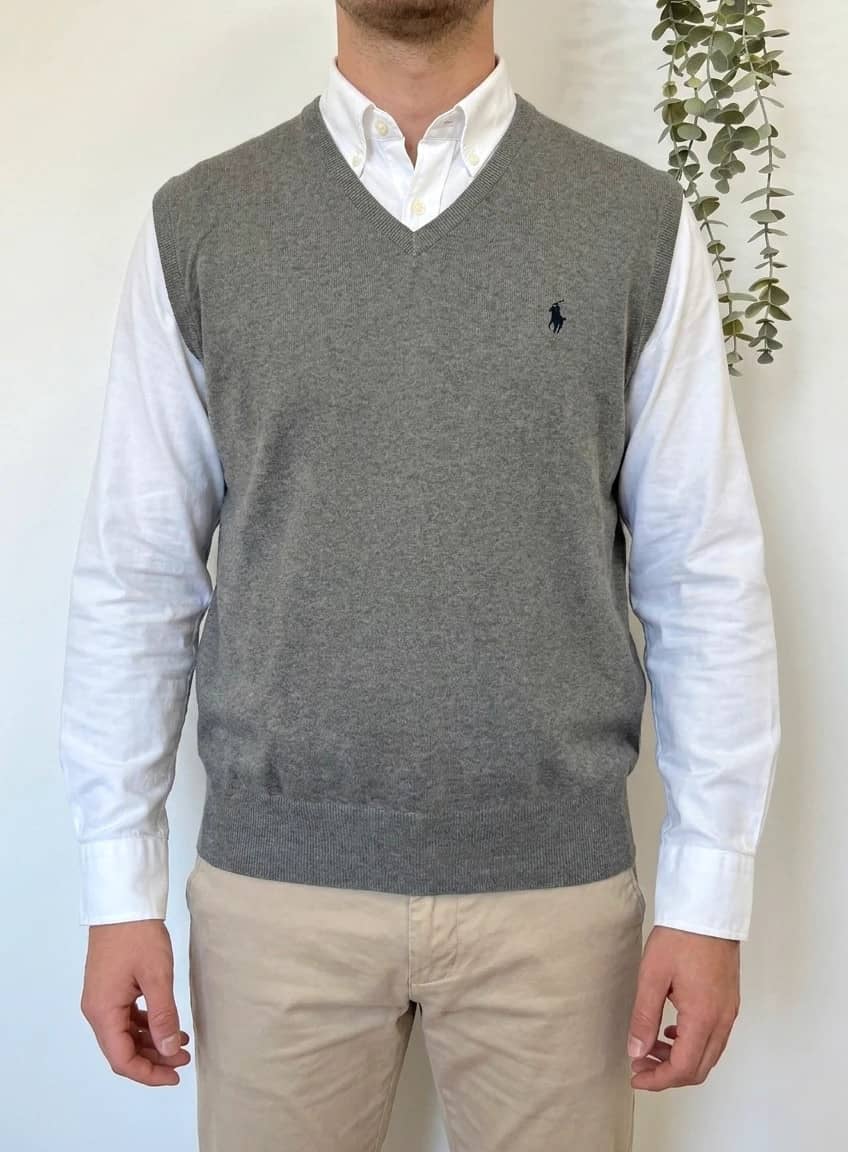 Pull sans manches Polo Ralph Lauren gris taupe taille L - PP2603274