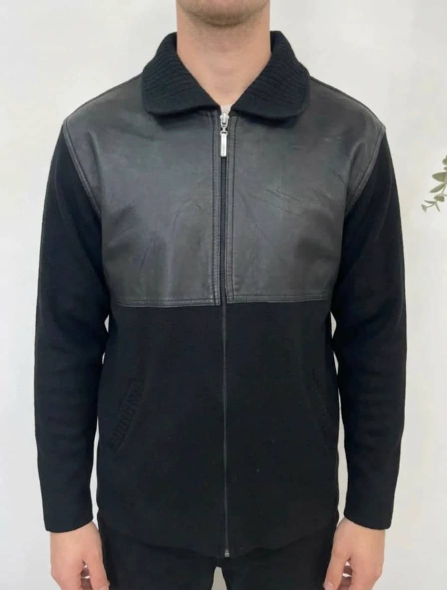 Veste noire en laine de mérinos et simili cuir Elliot James taille L