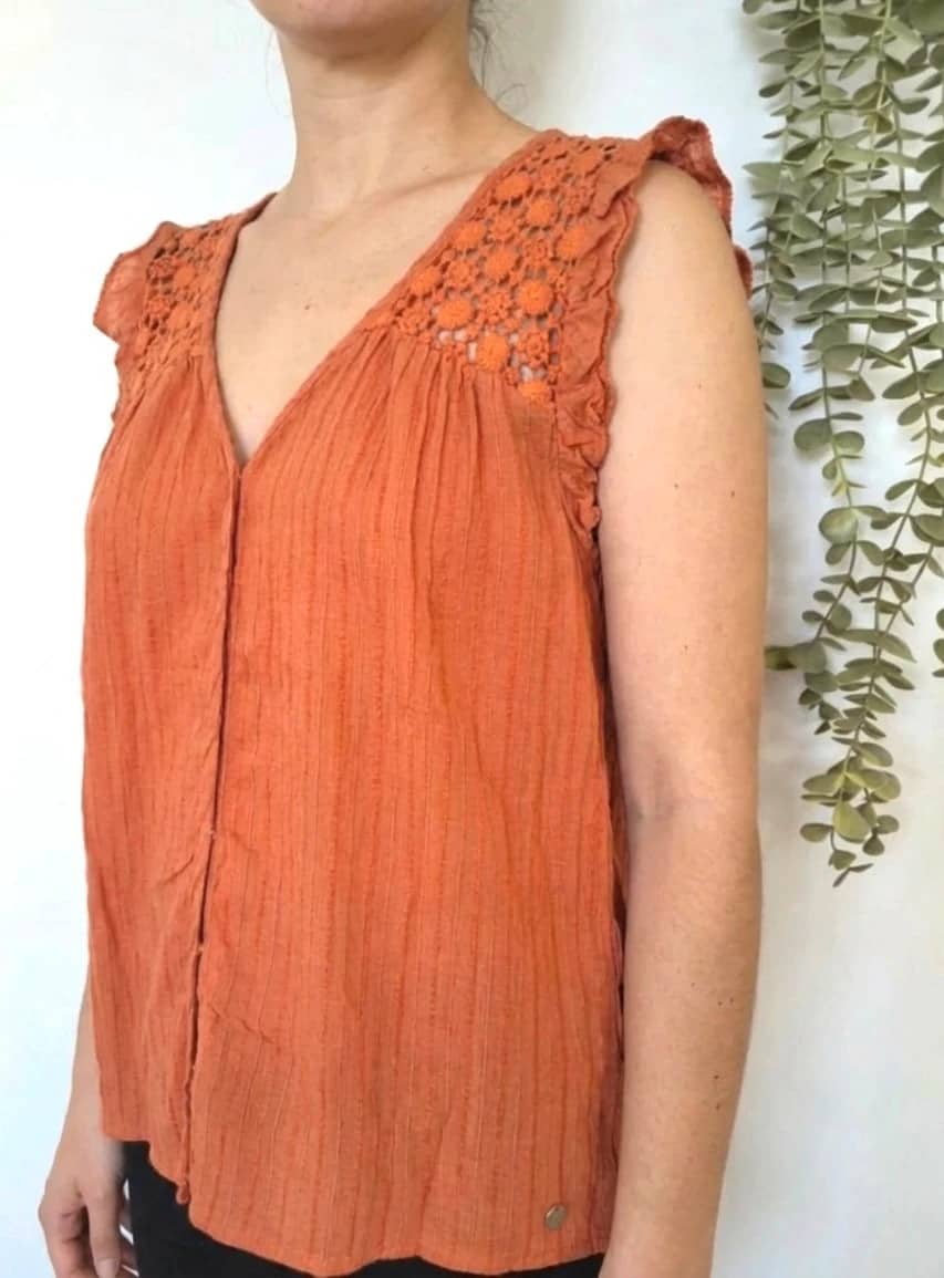 Top sans manches débardeur orange macramé Pepe Jeans taille M