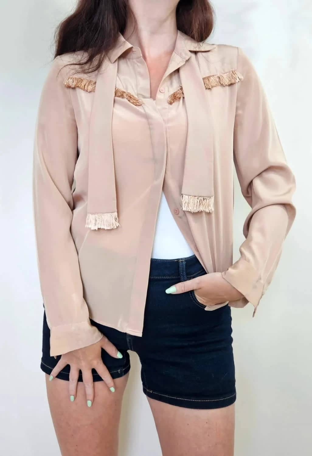 Blouse fluide à franges satinée rose Claudie Pierlot taille 36