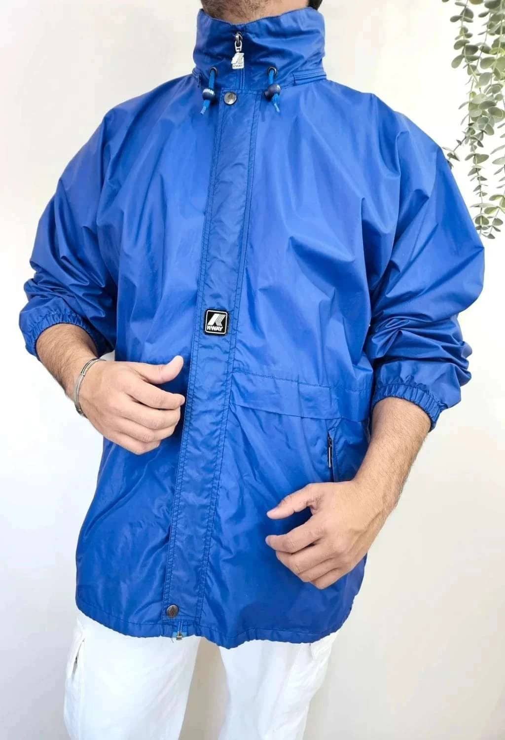 Veste K-way vintage bleue unisexe capuche taille XXL
