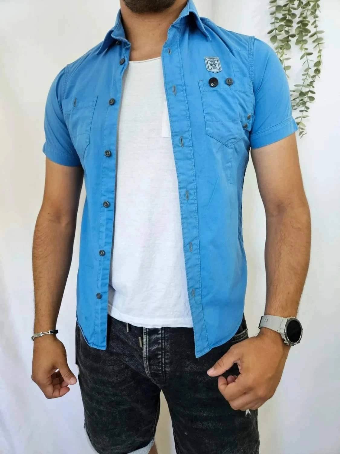 Chemise bleue Homme G-Star Raw manches courtes bleue taille M