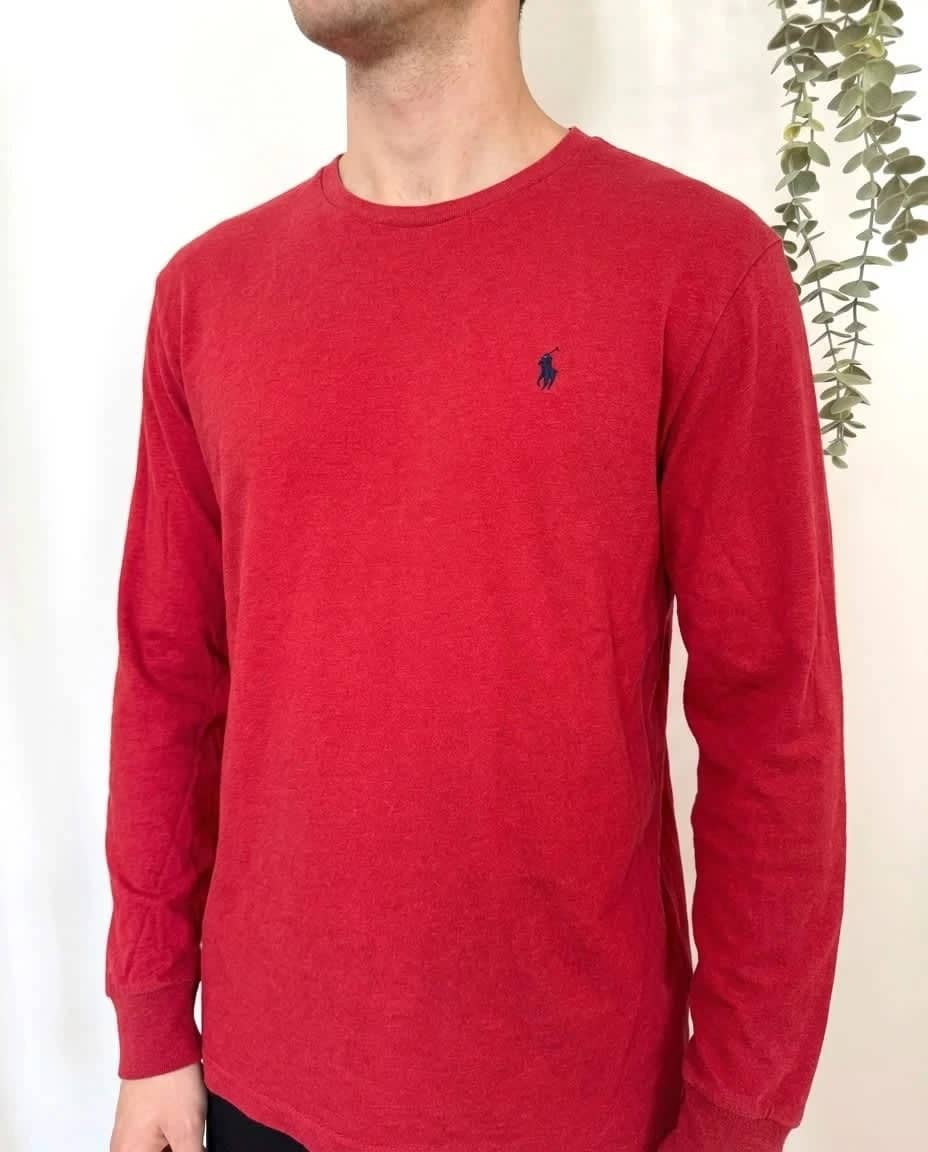 T-shirt manches longues Ralph Lauren coton rouge logo brodé taille M - FP2512162