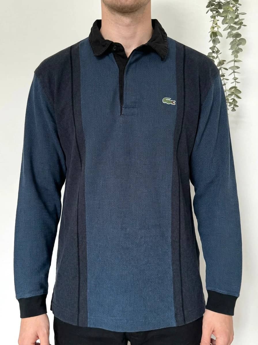 Polo manches longues Lacoste vintage rayé bleu marine taille M - FP260210
