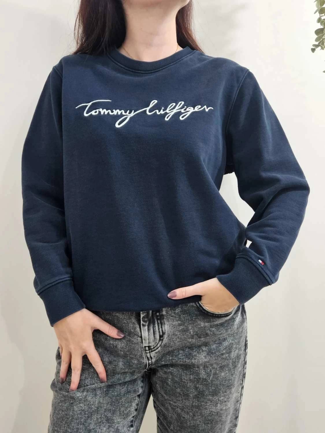 Sweat Crewneck Tommy Hilfiger bleu marine coton logo brodé coupe droite taille L - FP251293