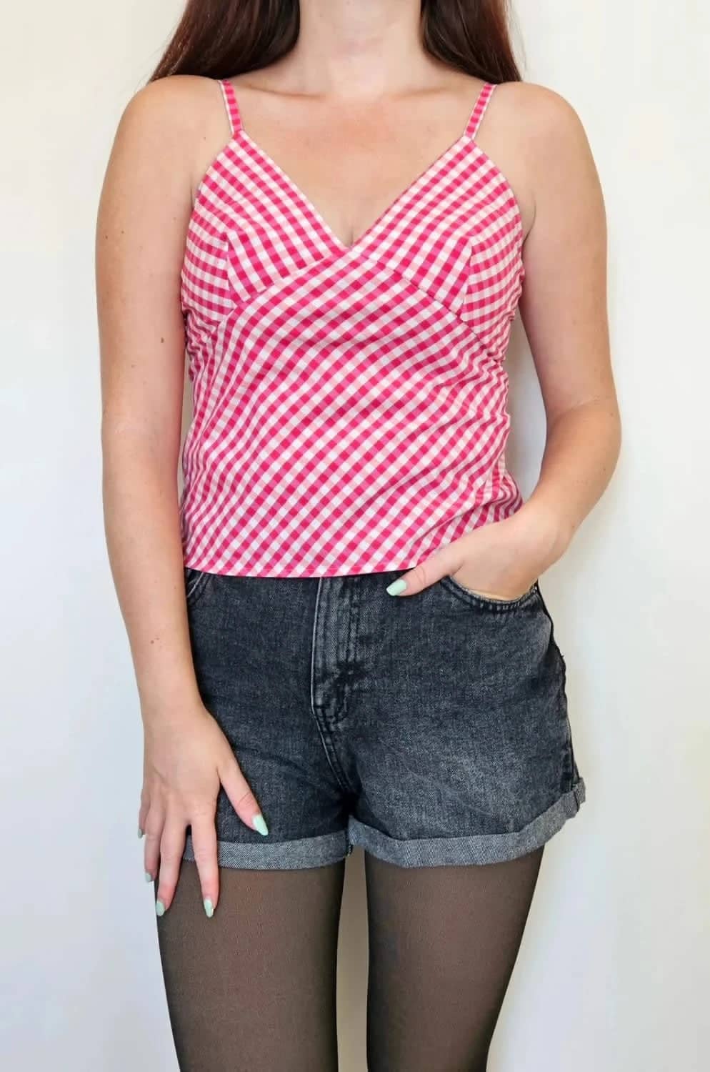 Top fines bretelles réglables Pablo Gerard Darel Vichy rose taille 36