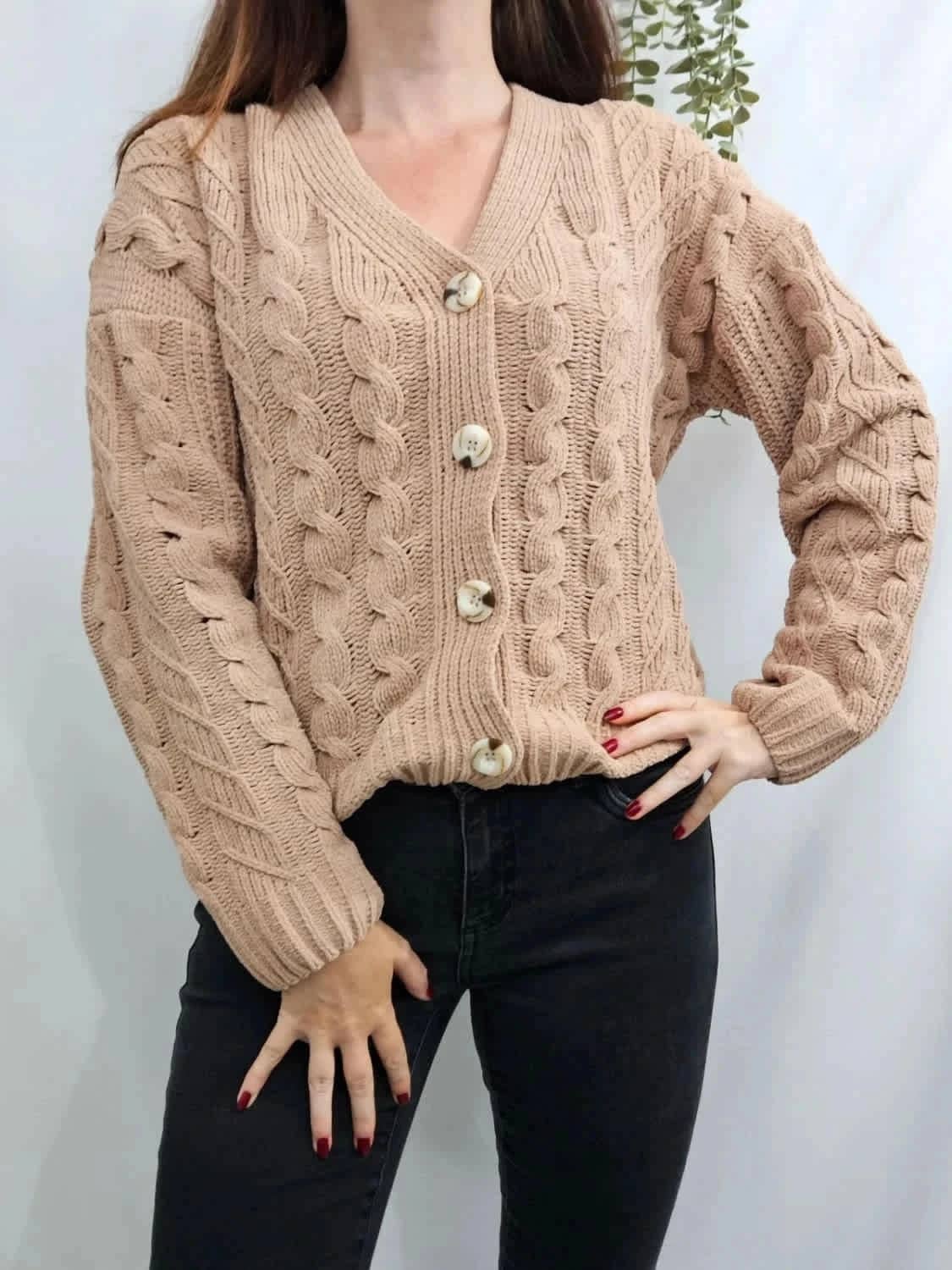 Cardigan en maille torsadé beige taille XS