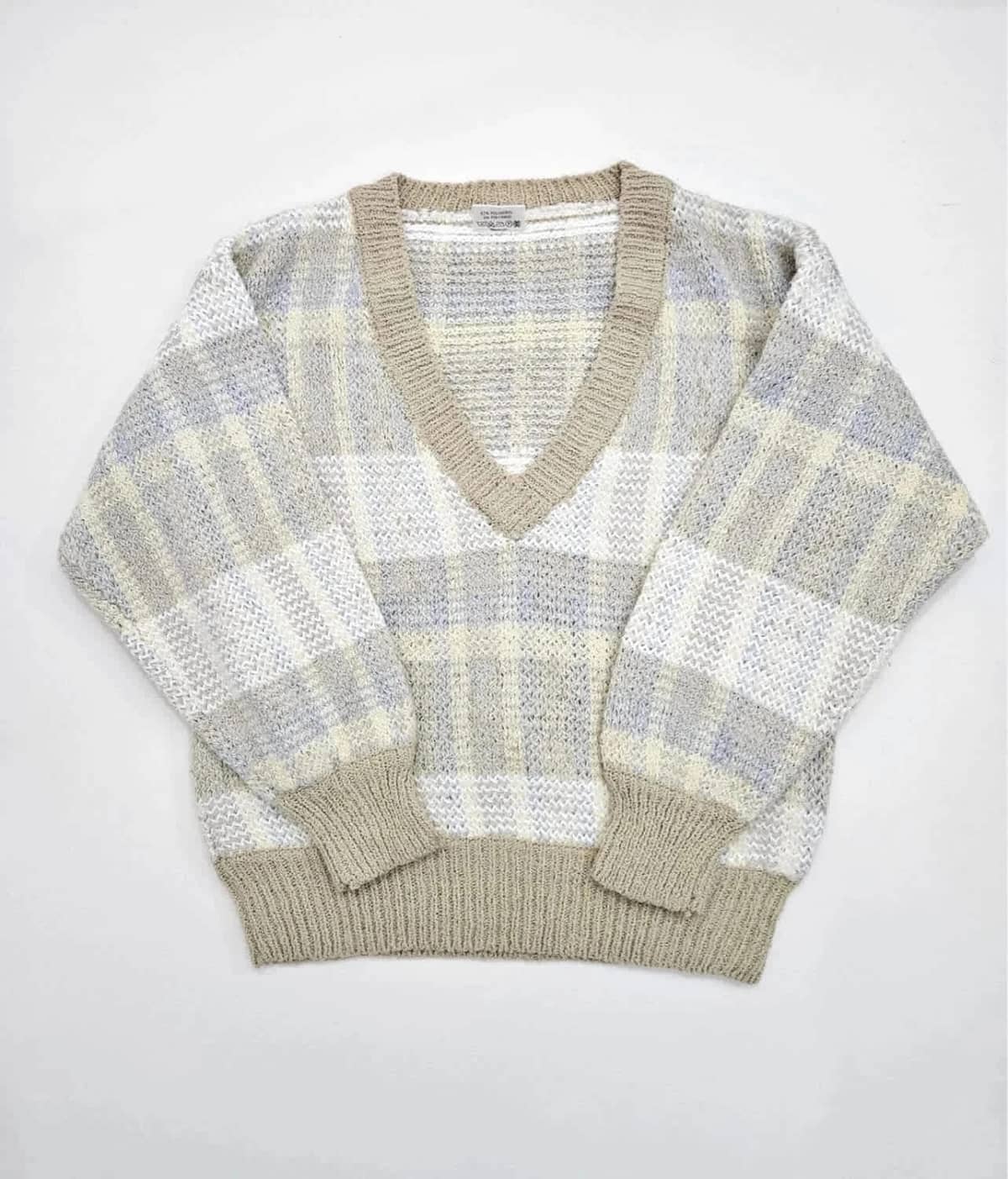 Pull d’hiver vintage col V knitwear Yves de Valère taille 42