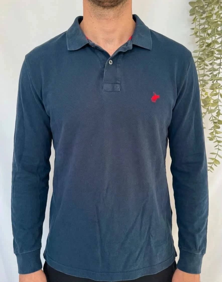 Polo manches longues 100% coton bleu marine logo brodé Peter Polo taille XL