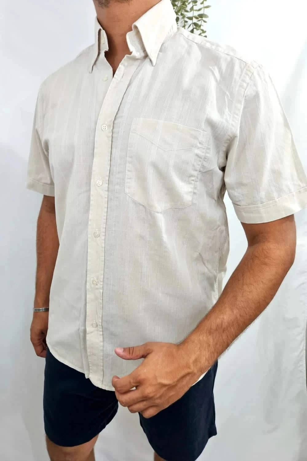 Chemise crème manches courtes lin Mauro Bassetti taille 43
